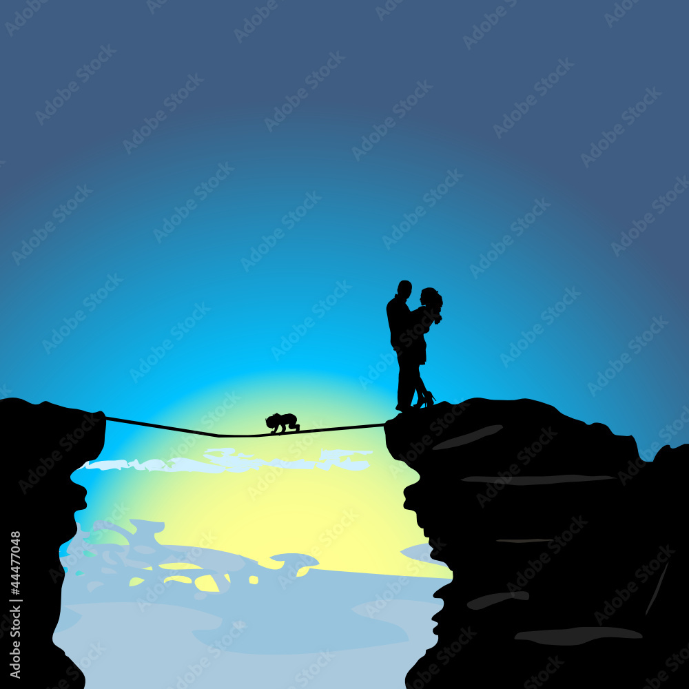 man and girl on the mountain with baby illustration