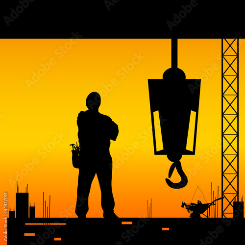 construction worker silhouette on the work place