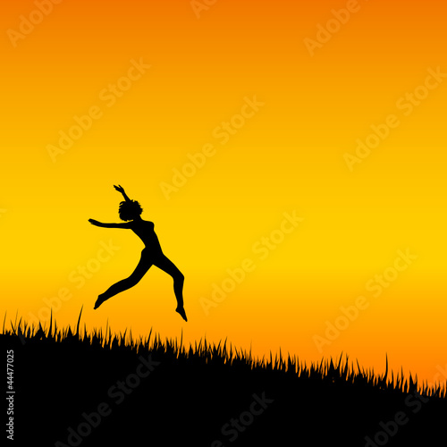girl black silhouette jumping illustration