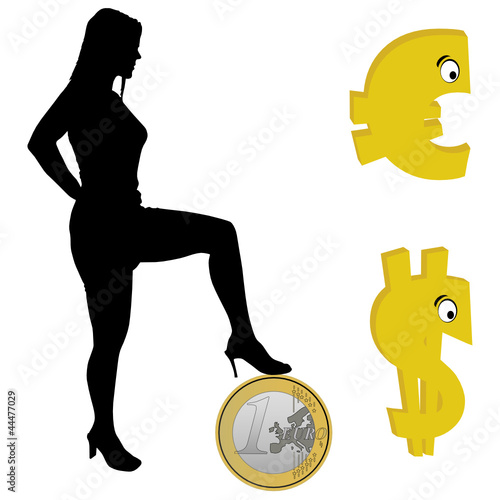 girl holding one foot on the euro illustration