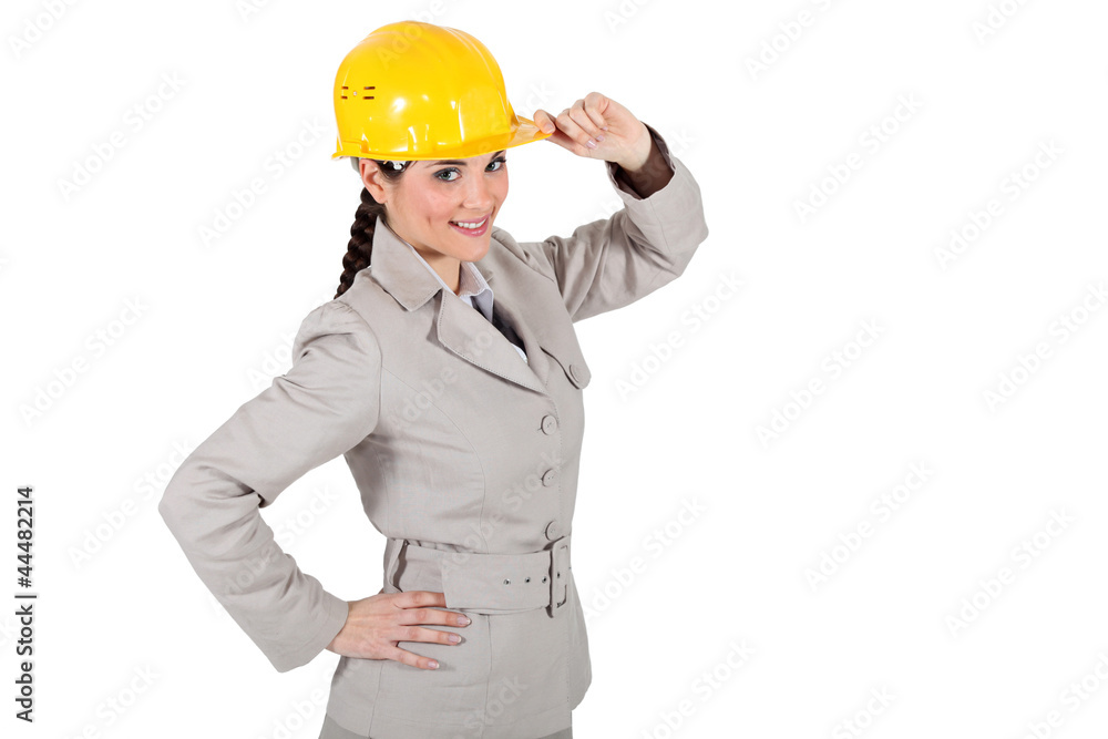 Brunette architect proud of her work Brunette architect proud of her work