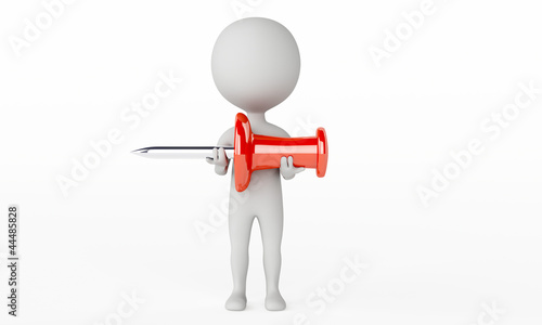 3d humanoid character and a thumbtack