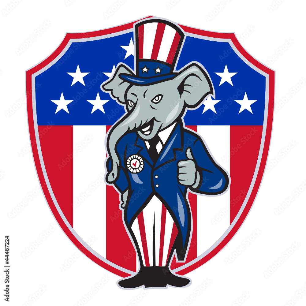 Republican Elephant Mascot Thumbs Up USA Flag Republican Elephant Mascot Thumbs Up USA Flag