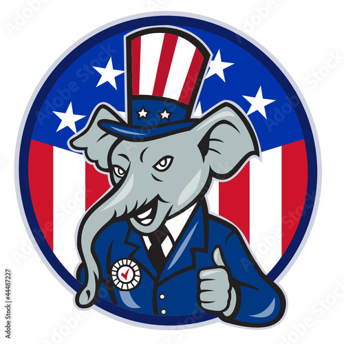 Republican Elephant Mascot Thumbs Up USA Flag