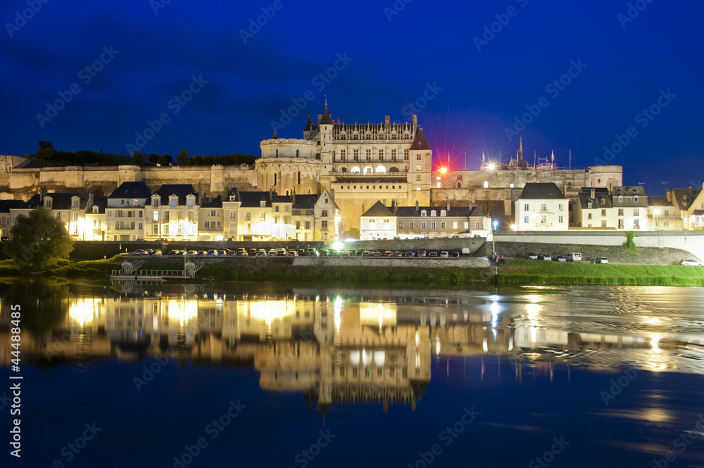 Chateau d'Amboise and reflections by night