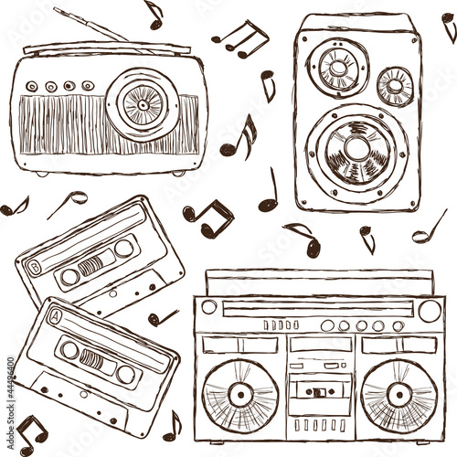 Collection of retro music hand-drawn illustration