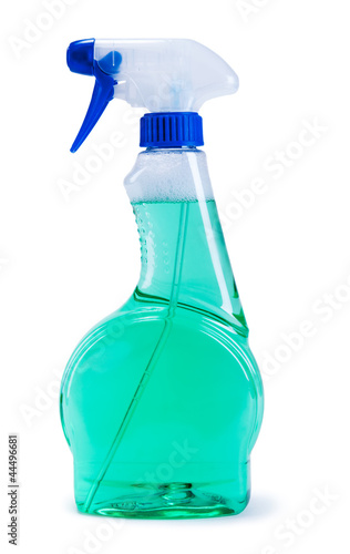 Green plastic dispenser with cleaning liquid