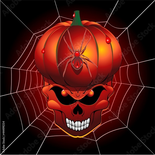 Halloween Pumpkin Skull and Spider Web-Teschio Zucca e Ragno