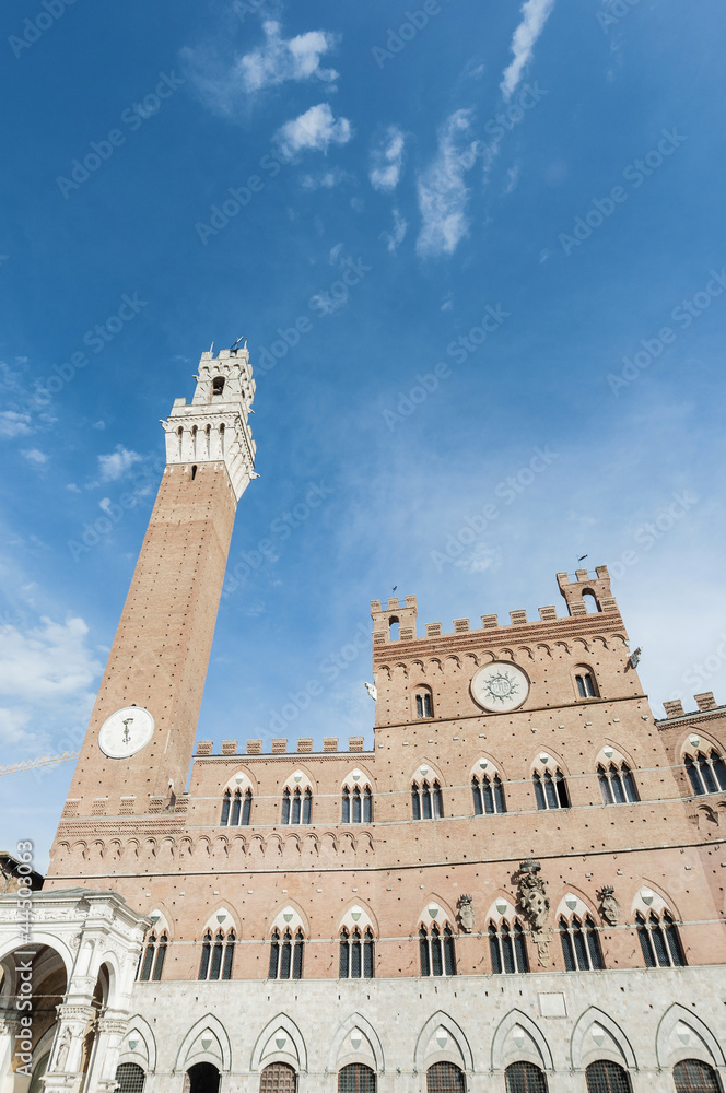 Fototapeta premium Public Palace and it's Mangia Tower in Siena, Italy