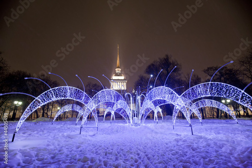 Fountain near Admiralty in illumination, St-Petersburg, Russia