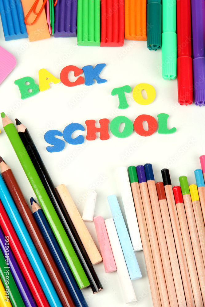 Fototapeta premium The words 'Back to School' composed of letters with various