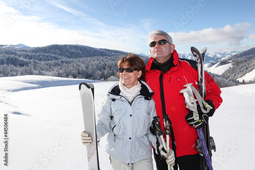 Couple out skiing together