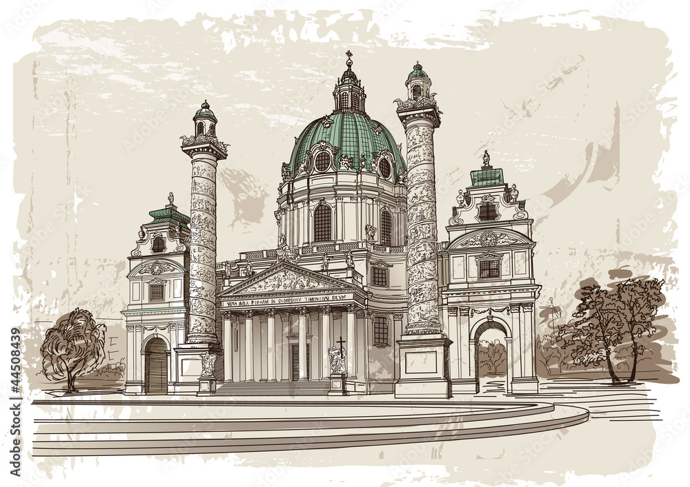 Vector drawing of Karlskirche in Vienna, Austria