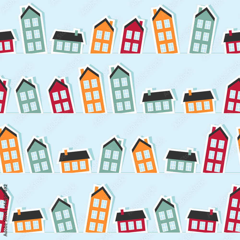 Paper town seamless pattern. Vector illustration.