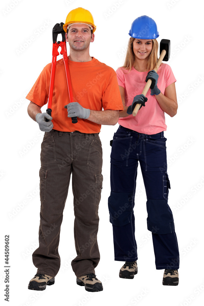 Man and woman with hammer Man and woman with hammer
