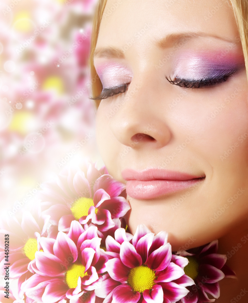 Beauty face of woman with chrysanthemum Beauty face of woman with chrysanthemum