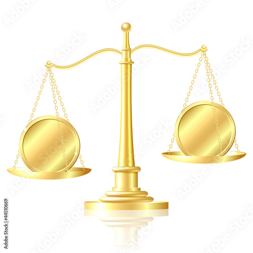 Coin outweighs another coin on scales.