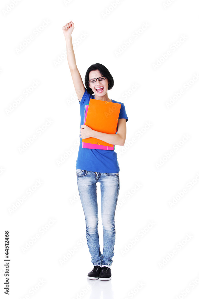 Happy student woman with notebooks Happy student woman with notebooks