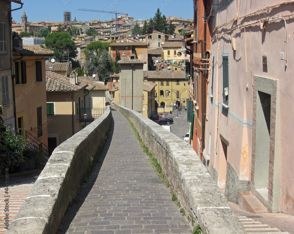 ancient Roman aqueduct became a sidewalk in the town of Perugia