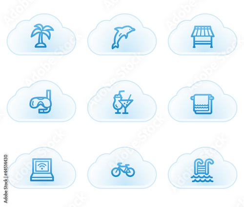 Vacation web icons, cloud buttons