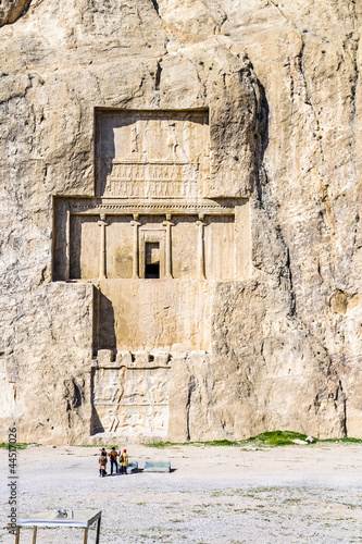 Grave of king Daeiros carved in rock near Persepolis photo