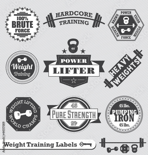 Vector Set: Weight Lifting Labels and Badges