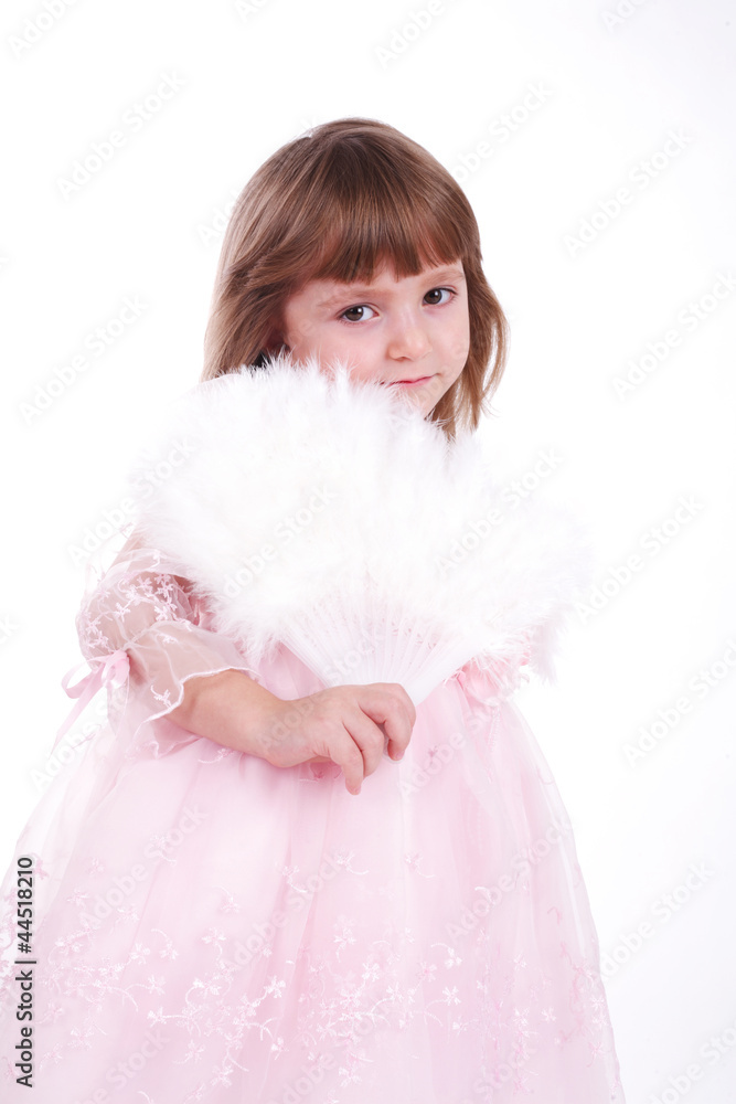 little girl in a pink dress with a white fan little girl in a pink dress with a white fan