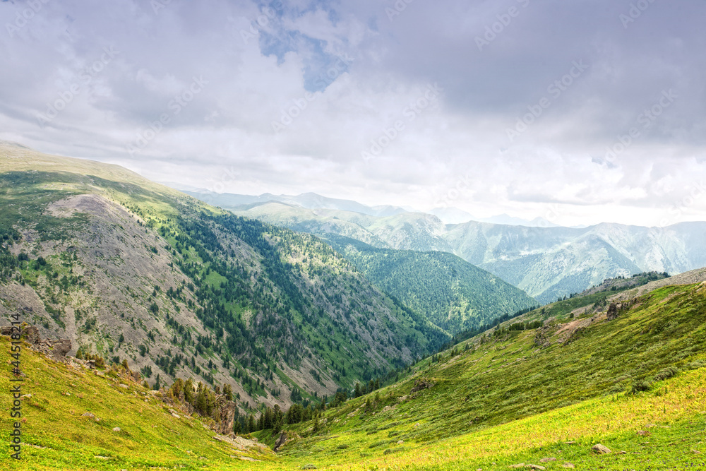 Fototapeta premium View from mountains peak. Altai, Siberia