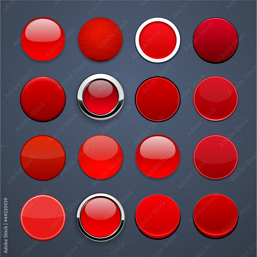 Red round high-detailed modern web buttons. Red round high-detailed modern web buttons.