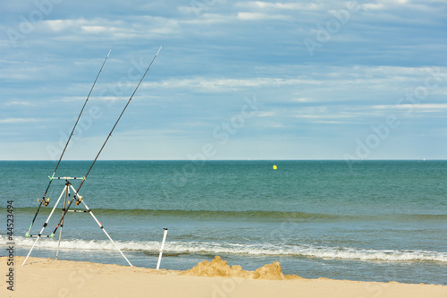 fishing rods on the beach in Narbonne Plage  Languedoc-Roussillo