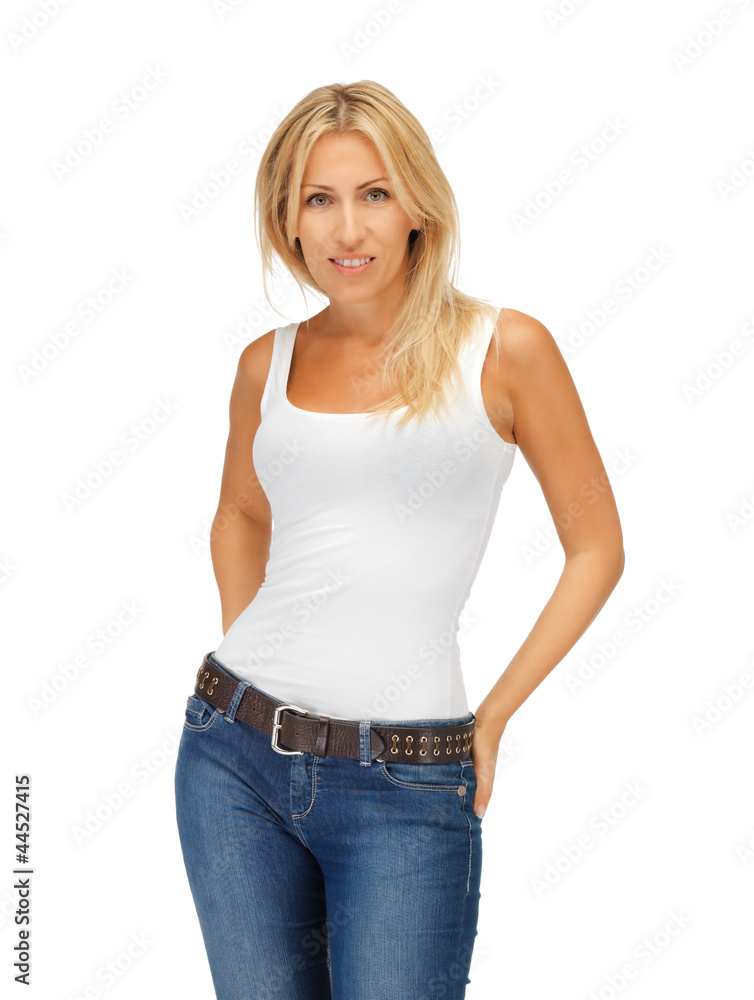 woman in blank white t-shirt woman in blank white t-shirt