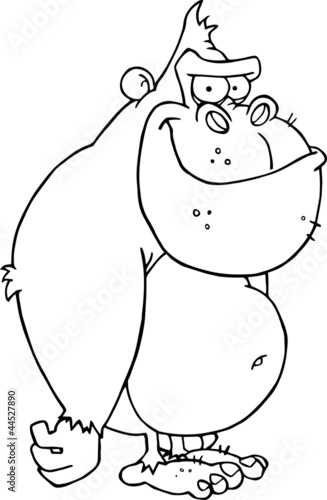 Outlined Gorilla Cartoon Character