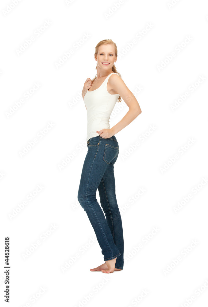 smiling teenage girl in blank white t-shirt smiling teenage girl in blank white t-shirt