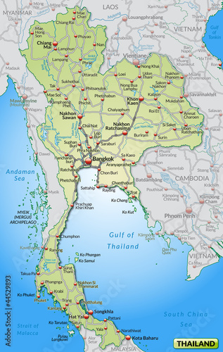 Straßenkarte von Thailand und Umland