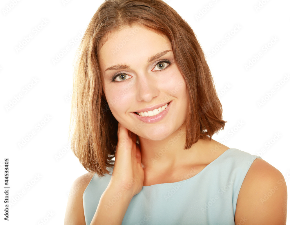 Beautiful young woman standing on white background isolated Beautiful young woman standing on white background isolated