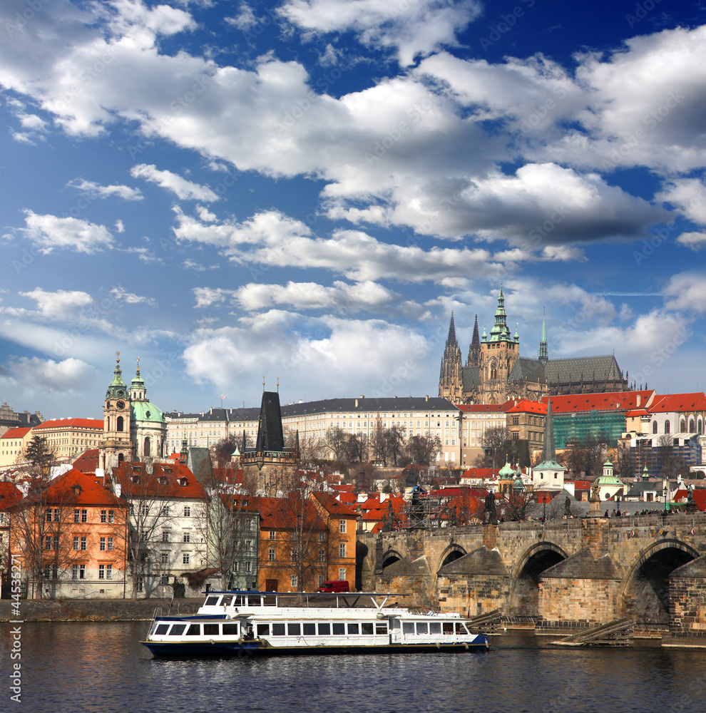 Prague with Castle and  Charles Bridge in Czech Republic