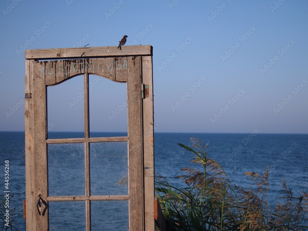 wooden door on the beach