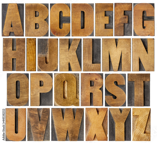 antique alphabet set in wood type