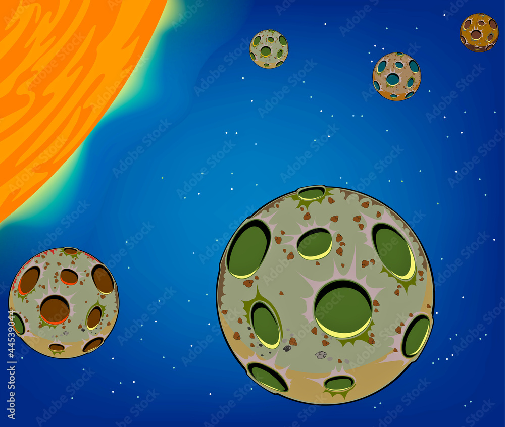 Naklejka premium Geological planet and galaxy cartoon background