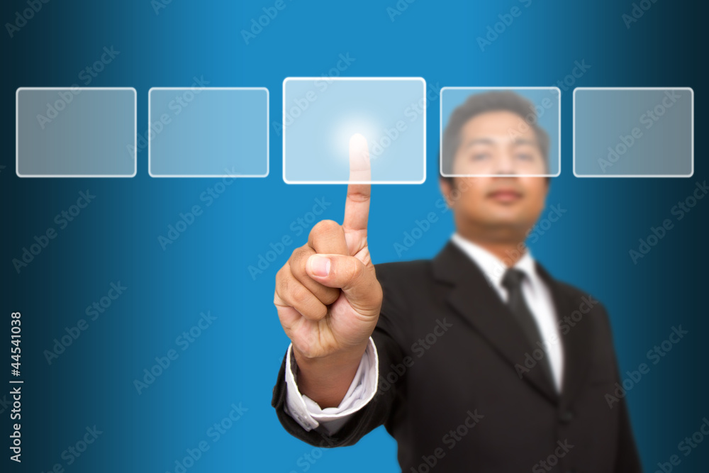 hand pushing on a touch screen interface hand pushing on a touch screen interface