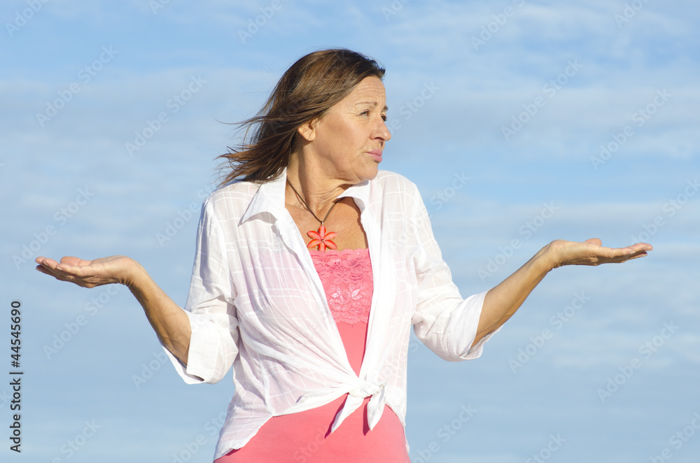 Ignorant, unaware woman gesturing isolated Ignorant, unaware woman gesturing isolated