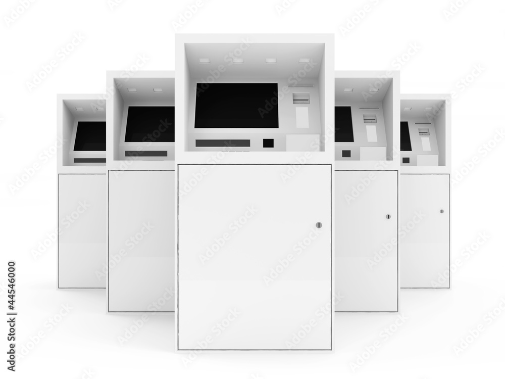 Group of ATM Machines isolated on white background Group of ATM Machines isolated on white background