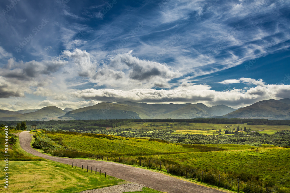 Path leading to the mountains in Scotland