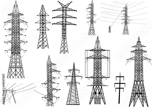 set of electrical pylons isolated on white