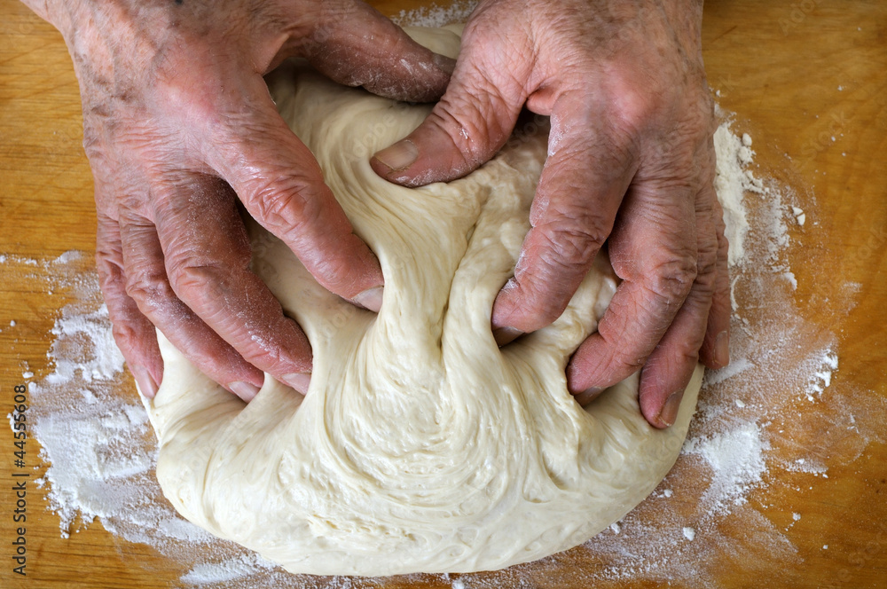 senior woman make dough