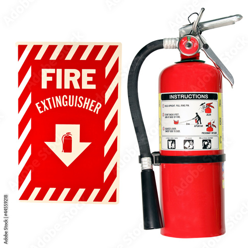fire extinguisher and sign isolated