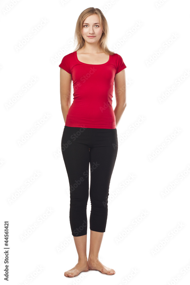 Full length portrait of woman in red Full length portrait of woman in red