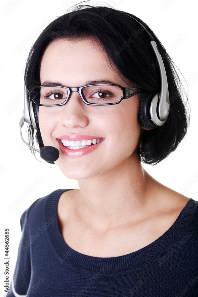 Closeup of attractive customer support representative Closeup of attractive customer support representative
