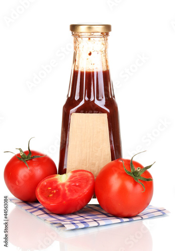 Tomato sauce in bottle isolated on white