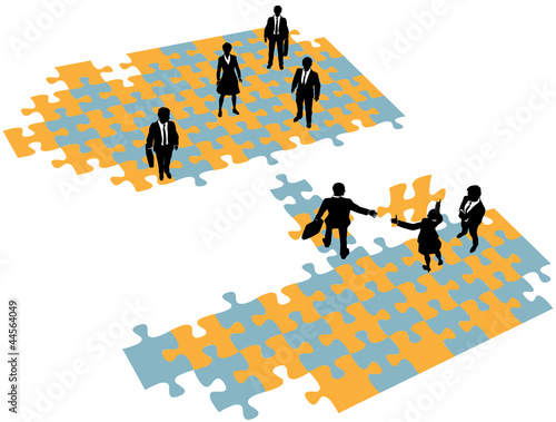 Business people build bridge join teams